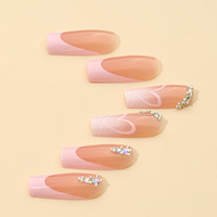 Ongles à presser de luxe, French Manucure, Strass Cœur, Faux Ongles Faits Main Réutilisables, Cadeau pour Femme, Vente en Gros, Dropshipping
