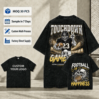 T-shirt pour homme personnalisé avec impression DTG double face, 100% coton, lavage à l'acide, motif vintage, série de rugby américaine