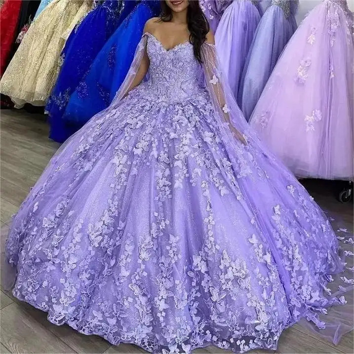 New Sweetheart Ball Gown frisada Vestidos Quinceanera 15 manga comprida Corset Dress Princesa Doce 16 15 Vestidos De Fiesta