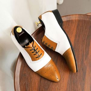 Men's Genuine Leather Color-Matched Dress <b>Shoes</b> Polka Dot Engraving Pointed Toe Business Style <b>Height</b> <b>Increasing</b> Lace-Up Closure - Product Image 1