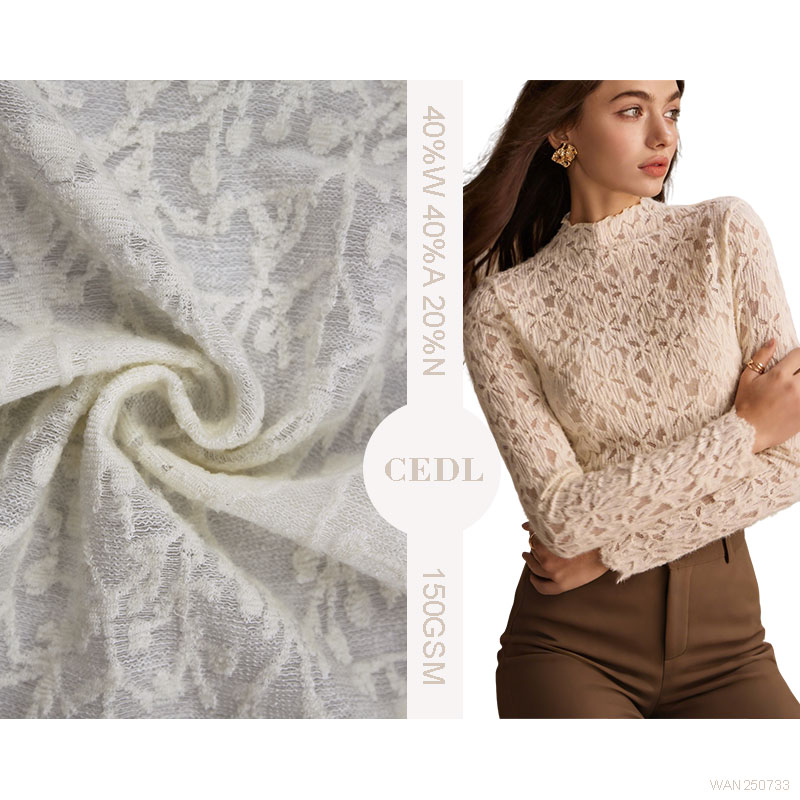 New Arrival 40% Wool 40% Acrylic 20% Nylon Knitted Jacquard Lace Fabric 150GSM for Women's Tops and Dress Fabric