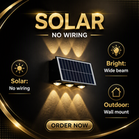 Lampe murale extérieure solaire SMD2835 à faible consommation d'énergie pour portes, cours, villas, jardins, indice de protection IP65, contrôle de la lumière