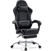 Chaise de jeu noire et grise chaise de jeu de massage en tissu chaise d'ordinateur ergonomique avec repose-pieds