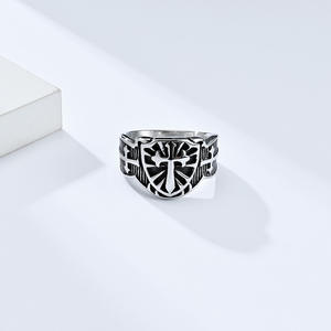 Shield Cross <b>Titanium</b> Steel <b>Ring</b> For <b>Men</b> Stainless Steel Jewelry Gift Band With Gold Accent Design - Product Image 2