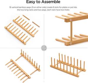 Estante de secado de platos de bambú para mostrador de cocina y gabinete, organizador multiusos para platos, platos, tazas - Product Image 4