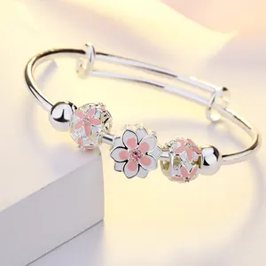 Bracciale Cherry blossom fashion S925 bracciale femminile placcato in argento net red stesso cigno bracciale in argento con perline da corsa