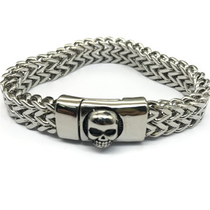 Punk Viking Skull Magnetic Clasp Heavy Male Jewelry Big Men 316 Stainless Steel Franco Chain Bracelet
