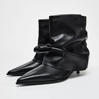 Bottines tendance à bout pointu et talon aiguille, mi-mollet, plissées, doublure en daim, automne-hiver, chaussures sexy pour femmes, QuiteS New