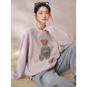 Sudadera <span class=keywords><strong>JOMI</strong></span> STUDIO Suave y Cremosa con Cuello Redondo y Mangas Raglán, Bordado de Oso en Punto de Cruz, para Mujer, Primavera - Product Image 4