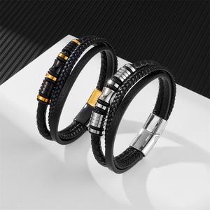 High Quality Wholesale Custom Fashion Stainless Steel Leather <b>Man</b> Bracelet - Product Image 3