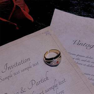 Stile Vintage di alta qualità anello di <span class=keywords><strong>dio</strong></span> occhio fascia di lusso con smalto nero regolabile in rame dalla fabbrica di gioielli - Product Image 4