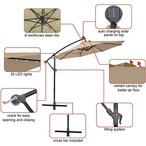 Parasol LED solaire en alliage d'aluminium à ouverture manuelle, design moderne pour jardin, cour et stand - Product Image 3