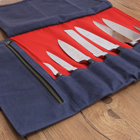 Sac de rangement pour couteaux de chef en toile cirée imperméable et résistante, avec accents en cuir, pochette de transport pour couverts de cuisine