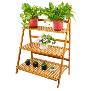 Soporte multicapa para flores, estante <span class=keywords><strong>de</strong></span> almacenamiento para macetas, <span class=keywords><strong>escalera</strong></span> <span class=keywords><strong>de</strong></span> exhibición <span class=keywords><strong>de</strong></span> bambú, estante plegable para macetas <span class=keywords><strong>de</strong></span> 3 niveles - Product Image 1