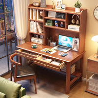 Escritorio de Computadora de Madera de Pino Sólido y Duradero de Estilo Escandinavo con Estantería Flotante Integrada para la Configuración de un Oficina en Casa o Dormitorio