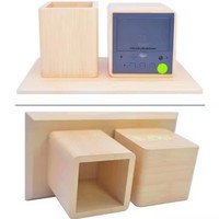 Jam Alarm Tempat Pena Kayu untuk Meja Kerja, Ruang Tamu, Kontrol Suara, Bergaya, LED Kayu, Jam Digital Tanpa Suara untuk Pelajar