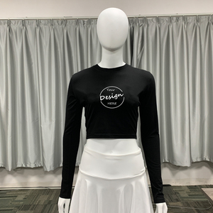 เสื้อครอปแขนยาวสำหรับผู้หญิงเสื้อยืดคอกลมรัดรูปคอลูกเรือผ้าฝ้าย GSM 180พิมพ์ลายดิจิตัลตามสั่ง - Product Image 5