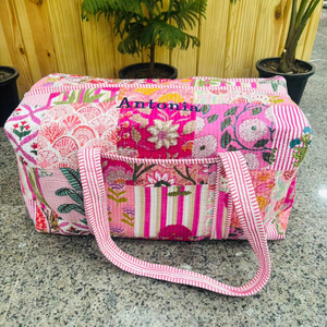 Bolsa de lona acolchada de algodón premium, con estampado floral, lavable, ecológica, para yoga, compras, playa, estilo bohemio, para fin de semana. - Product Image 1