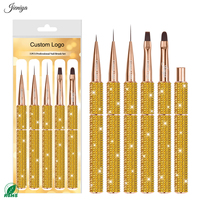 Ensemble de pinceaux pour nail art avec manche en strass dorés, professionnel pour les manucures DIY et les salons, fournitures pour techniciens des ongles, pinceaux pour gel