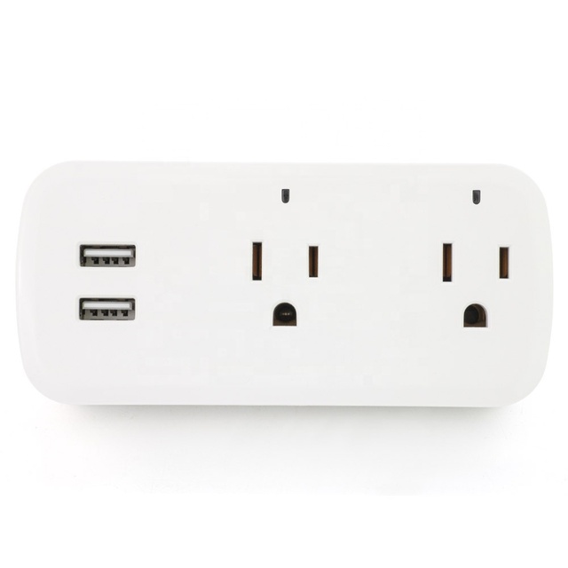 2 USB + 2 Power Outlet Wall Plug Socket Multi-Port US Wall Charger Extension Smart Home Wifi 16A Rated 3 Pin Power Adapter