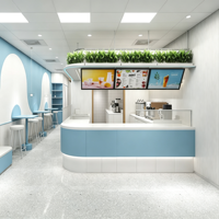 Comptoir de bar à café incurvé de luxe personnalisé avec éclairage LED, écologique et facile à nettoyer pour les cafés et les magasins de détail