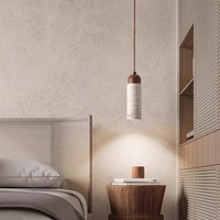 Lustres suspendus pour petite salle de bain en pierre naturelle travertin Wabi Sabi, LED, hauteur réglable