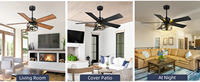 Ventilateurs de Plafond avec Lumière LED Lustre Réversible en Contreplaqué Décoratif Extérieur Style Ferme Certifié CE
