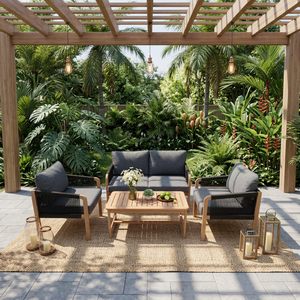 Contemporary Acacia <b>Wood</b> Sofa Set (4pcs) Foldable Eco-friendly Outdoor <b>Garden</b> Villa Hotel Furniture Teak <b>Wood</b> <b>Frame</b> Wholesale - Product Image 2