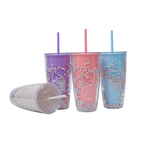 Vasos de Plástico Transparentes con Puntos de Colores, 26 oz, Personalizados al por Mayor, Delicados, Reutilizables, de Doble Pared, con Tapa - Product Image 2