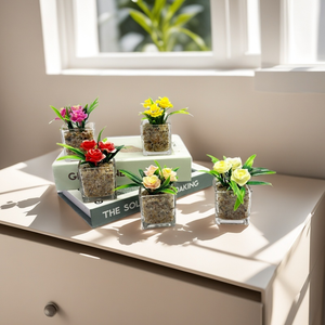 Venta al por mayor en vivo Mini planta suculenta maceta de estilo rural de cerámica esmaltada con maceta de <span class=keywords><strong>madera</strong></span> y vidrio de alta garantía decoración del hogar - Product Image 4