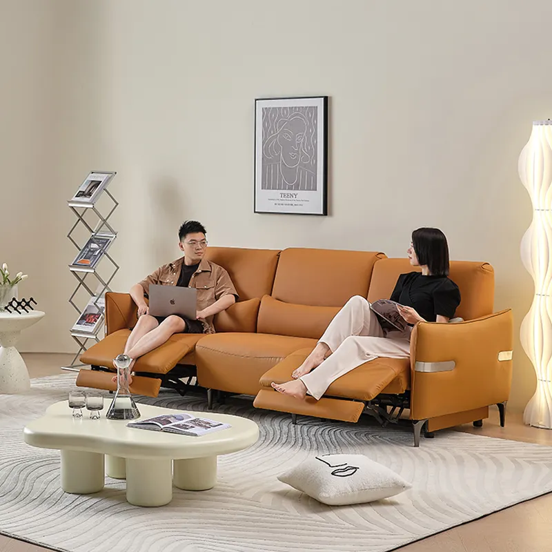 Роскошная кожаная итальянская мебель современного дизайна, L-образный электрический диван, мебель для гостиной