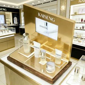 カスタマイズ可能な<span class=keywords><strong>DIY</strong></span>広告用化粧品カウンターディスプレイスタンド、L字型アクリル天板、フェイスクリーム化粧品ディスプレイLCD付き - Product Image 2
