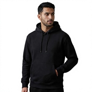 Men's <b>Black</b> <b>Fleece</b> Hoodie Pullover Sweatshirt Drawstring Hood Kangaroo Pocket Regular Fit Casual Wear Customized Color Front - Product Image 3