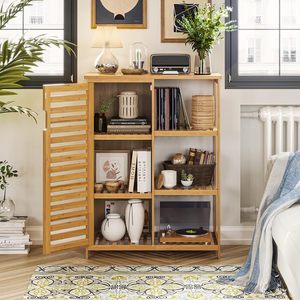 Armoire de rangement à quatre niveaux en bambou, 66x33x88cm, armoire multifonctionnelle pour salon et salle de bain, design scandinave moderne - Product Image 2