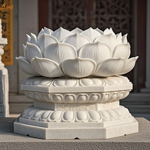定制宗教寺庙装饰天然石材雕刻佛像底座雕塑大型白色大理石莲花底座寺庙雕塑 - Product Image 4