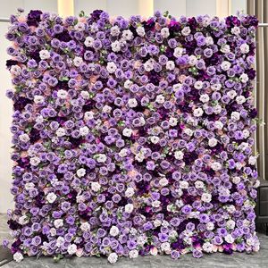 Artificial Luxury 3D Romantic Purple <b>Pink</b> Silk Rose Modern Style Flower Wall <b>Backdrop</b> for Event 8x8 ft Eco-Friendly - Product Image 1