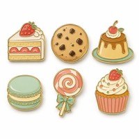 Ensemble d'aimants de réfrigérateur en émail Kawaii, motifs desserts mignons : gâteau aux fraises, biscuit, pudding, macaron, sucette, cupcake