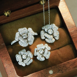 อาซูโอ ลักชัวรี ดีไซน์ชุดเครื่องประดับดอกไม้เพชรแท้ทองคำขาว 18k สำหรับผู้หญิง งานเลี้ยงระดับสูง - Product Image 2