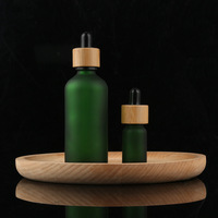 Wadah kosmetik bambu, wadah tetes minyak esensial kaca buram hijau bambu kemasan minyak esensial 15ml 30ml 50ml 100ml
