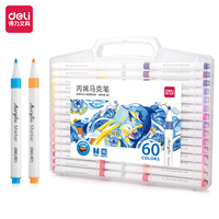 Marqueur acrylique portable imperméable Deli HM108-60, 60 pièces/boîte, marqueur pour étudiants en art, stylo marqueur, 24 boîtes*60 pièces=1440 pièces par carton