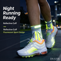 Chaussettes de sport réfléchissantes mi-mollet pour hommes et femmes, respirantes et amortissantes, idéales pour le jogging nocturne, le cyclisme et l'entraînement