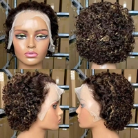 Perruque Bob Courte Ondulée Multifonctionnelle avec Dentelle Frontale 13x4 Haute Densité pour Coiffure Pixie