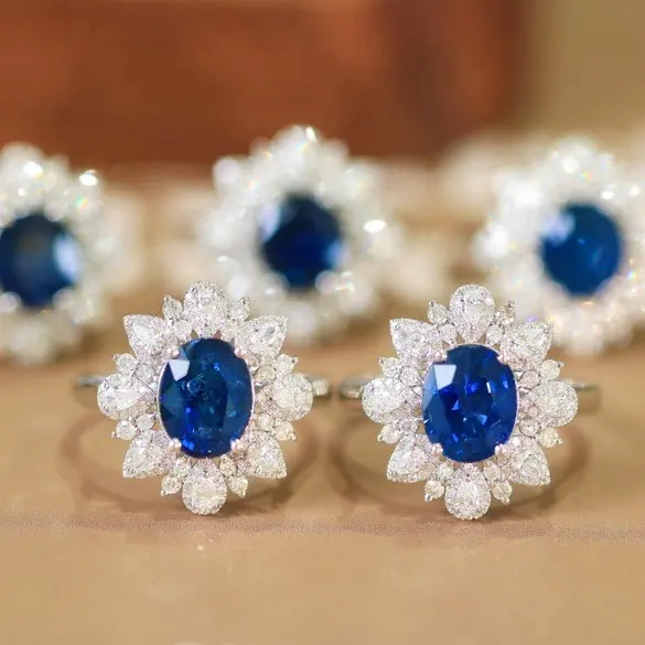 18K 14K 9K Gouden Diamanten Ring Custom Sieraden Gouden Verlovingsring Ovaal Geslepen Blauwe Saffier Laboratorium Gegroeide Edelsteen Voor Vrouwen Ring