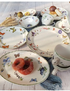 European Style Exquisite Ceramic Plate <b>Set</b> <b>for</b> Garden Dinner Factory Wholesale with Plant Pattern - Product Image 3