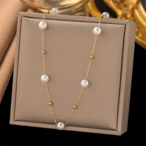 Großhandel New Titanium Steel 18 Karat Original Gold Galvani siert Modeschmuck Pearl Charm Pearl Halskette