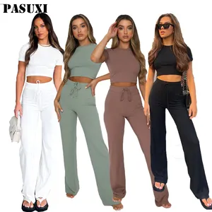 PASUXI Custom Spring Fashion Sets Female Fit Slim Crop Tank Top And Casual Breathable Pants Two Piece Sets