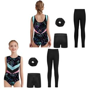 Tenue de gymnastique pour filles de 6 à 16 ans, justaucorps métallisé avec short, pantalon long et ensemble de attaches pour cheveux pour l'entraînement et les événements sportifs - Product Image 2