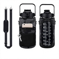 Bouteille d'eau portable 2L avec couvercle réutilisable, marqueur de temps motivant, poignée et paille, anti-corrosion, pour fitness, gym, sport, camping