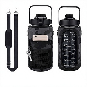 Botella de agua portátil de 2L con marcador de tiempo motivacional, asa y pajita, anticorrosión, para fitness, gimnasio, deporte, camping, con funda para teléfono. - Product Image 3