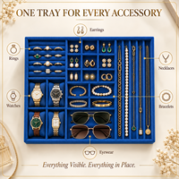 Plateau de rangement en velours personnalisé pour bijoux, avec séparateurs amovibles et compartiments sur mesure pour bagues, montres et bracelets